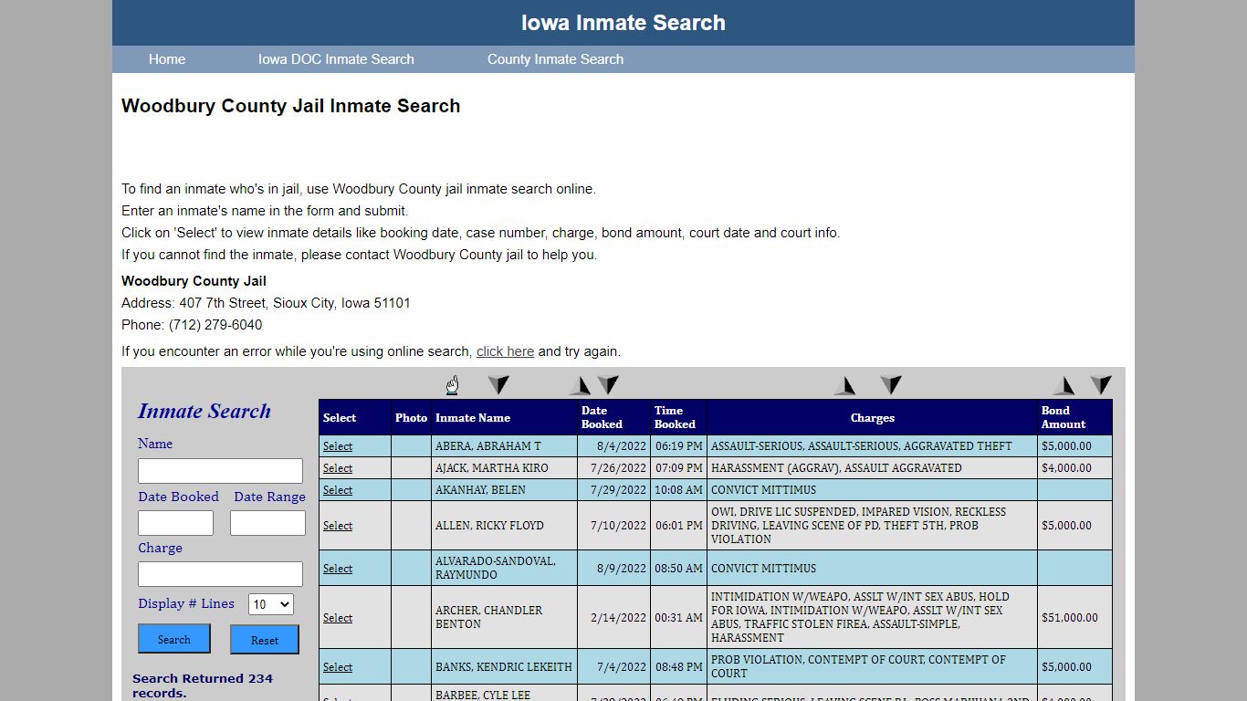 Woodbury County Jail Inmate Search