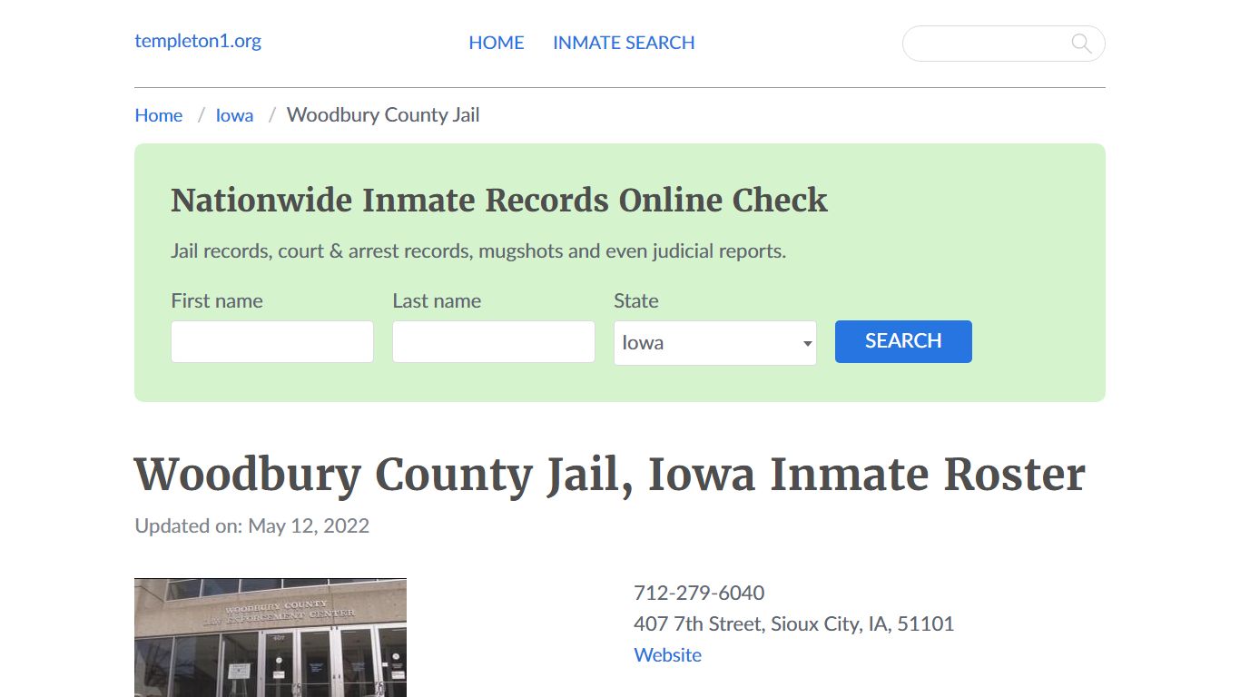 Woodbury County Jail, Iowa Inmate Booking
